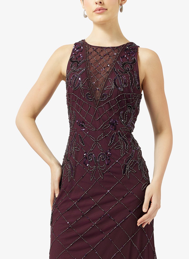 ادريانا بابيل فستان طويل بياقة دائرية وتفاصيل شبكية - Image 3